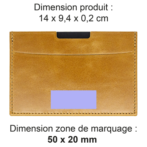 Étui avec dimensions et zone de personnalisation.