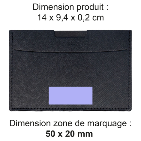 Étui avec dimensions et zone de personnalisation.