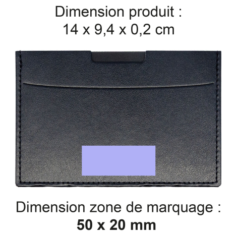 Étui avec dimensions et zone de personnalisation.