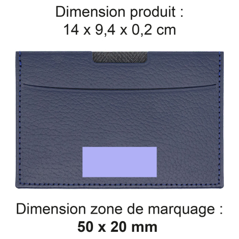 Étui avec dimensions et zone de personnalisation.