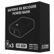 Boîte noire d’une batterie de secours de 10 000 mAh avec illustration du produit et indications relatives à la connectique USB T Boîte noire d’une batterie de secours de 10 000 mAh avec illustration du produit et indications relatives à la connectique USB T