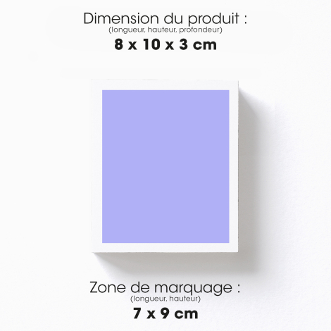 Étui avec dimensions et zone de personnalisation.