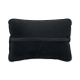 Dos du coussin noir en tissu suédé, équipé d’une large sangle élastique horizontale permettant de le maintenir contre un dossier