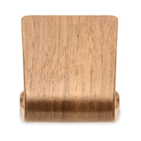 Vue de face du support en bois vide, mettant en évidence sa surface lisse aux angles arrondis et le rebord inférieur servant d’a