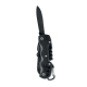 Couteau multi-outils noir avec grande lame déployée, tandis que les autres accessoires restent repliés dans le manche.