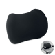 Coussin ergonomique noir en mousse à mémoire de forme, présenté de trois quarts avec sa forme incurvée destinée au soutien du do Coussin ergonomique noir en mousse à mémoire de forme, présenté de trois quarts avec sa forme incurvée destinée au soutien du do