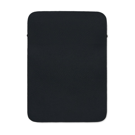 La face arrière entièrement noire de la pochette en néoprène laisse voir une surface sobre et uniforme aux contours arrondis.