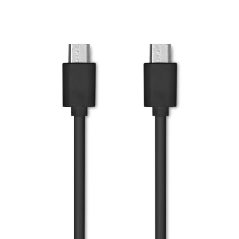 Gros plan sur le câble de charge noir fourni, équipé d’un connecteur USB-A à une extrémité et d’un connecteur USB-C à l’autre.