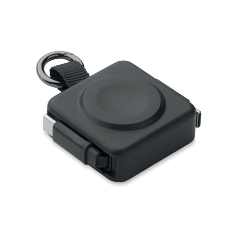 Présenté avec ses câbles entièrement rétractés, le boîtier compact laisse apparaître sur sa face supérieure la zone de charge ci