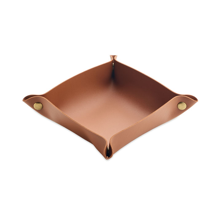 Vide-poches promotionnel pliable en PU Keyspot Marron