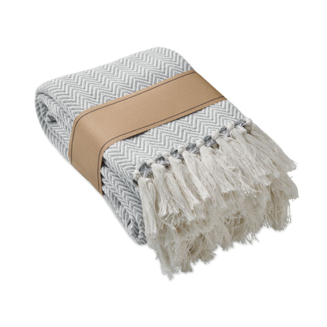 Couverture à franges promotionnelle en coton recyclé Ammos
