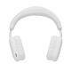 Casque audio blanc vu de face, avec arceau rembourré, branches réglables et coussinets enveloppants sur les deux oreillettes. Casque audio blanc vu de face, avec arceau rembourré, branches réglables et coussinets enveloppants sur les deux oreillettes.