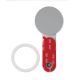 Vue arrière du support magnétique avec bande adhésive rouge sur le bras et anneau métallique blanc présenté à côté. Vue arrière du support magnétique avec bande adhésive rouge sur le bras et anneau métallique blanc présenté à côté.