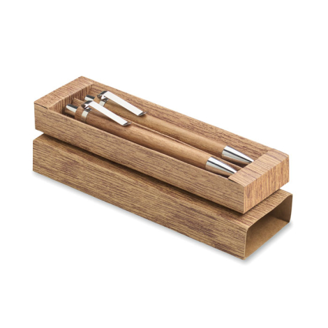 Set stylo et porte-mine publicitaire en acacia Jakarta Set