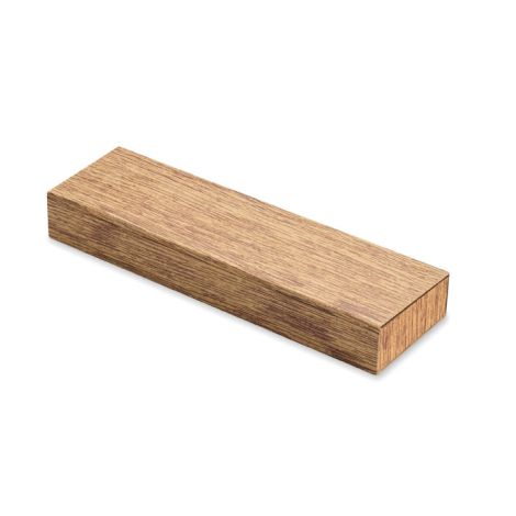 Coffret rectangulaire fermé avec finition imprimée effet bois.