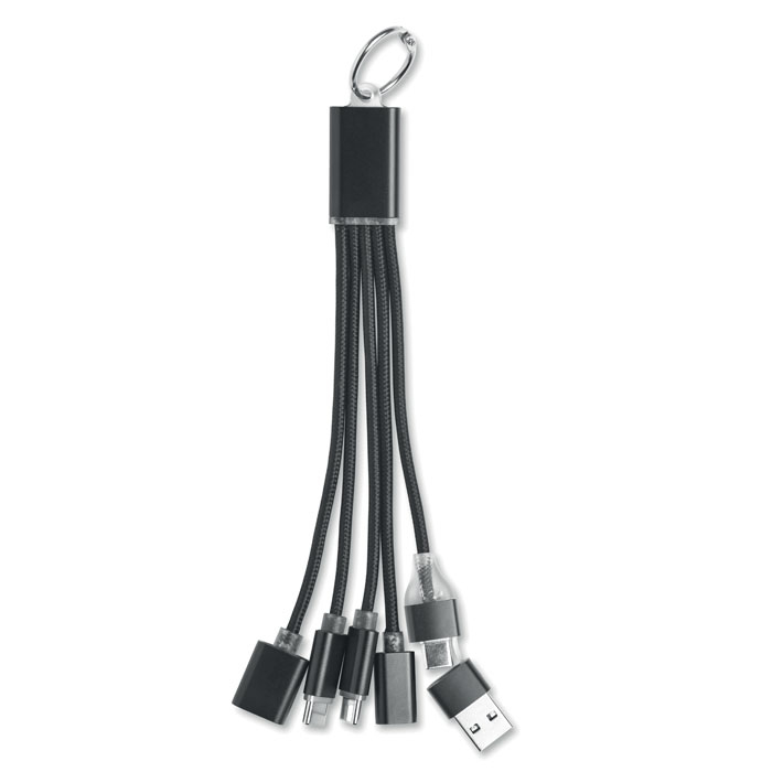 Câble HUB 5-en-1 personnalisé avec porte-clés Hublue Noir