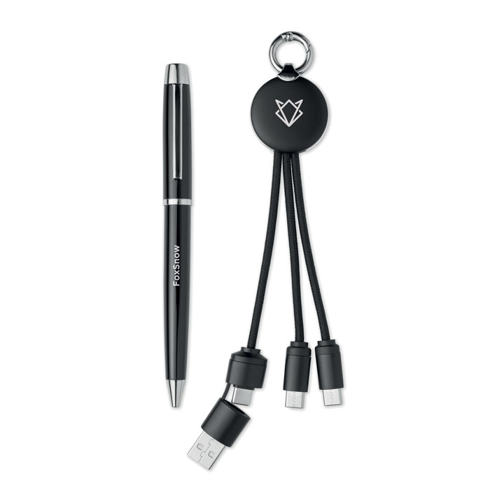 Coffret stylo et câble porte-clés à personnaliser Intwos Noir