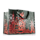 Sac shopping laminé horizontal noir avec anses longues assorties et graphisme imprimé rouge et blanc sur les faces visibles avec Sac shopping laminé horizontal noir avec anses longues assorties et graphisme imprimé rouge et blanc sur les faces visibles avec