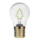 Ampoule décorative transparente avec culot doré et filament intérieur vert dessinant la silhouette d’un sapin. Ampoule décorative transparente avec culot doré et filament intérieur vert dessinant la silhouette d’un sapin.
