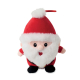 Vue de face de la peluche Père Noël montrant ses yeux noirs, son nez et sa bouche, sa grande barbe blanche et ses bras écartés.