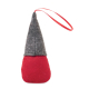 Vue de dos de la suspension lutin avec bonnet pointu gris, corps rouge et ruban de suspension rouge fixé au sommet. Vue de dos de la suspension lutin avec bonnet pointu gris, corps rouge et ruban de suspension rouge fixé au sommet.