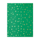 Vue de dos d’une boîte cadeau verte entièrement parsemée de petites étoiles dorées. Vue de dos d’une boîte cadeau verte entièrement parsemée de petites étoiles dorées.