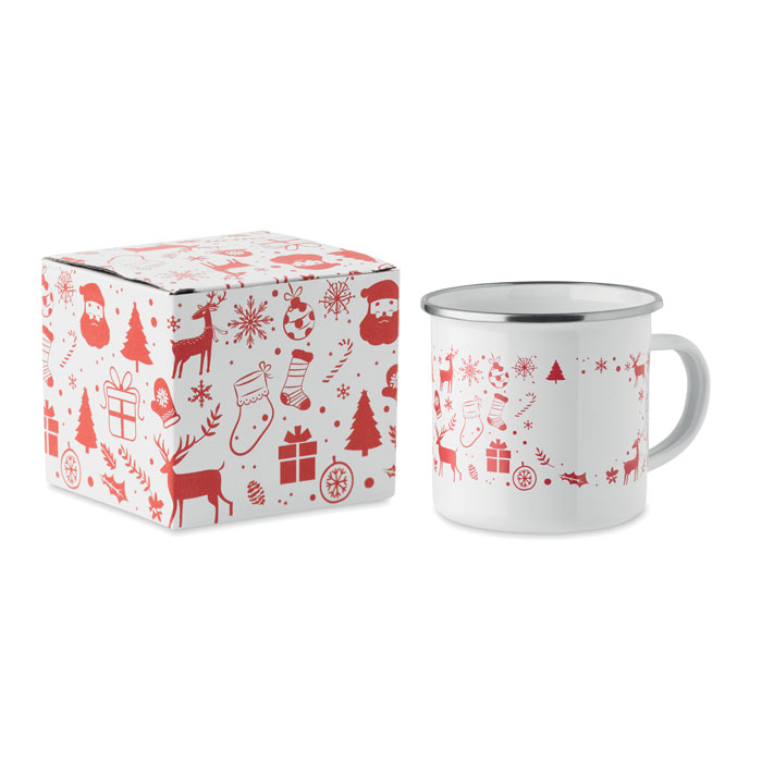 Mug de Noël publicitaire en émail 300 ml Seasomel Blanc