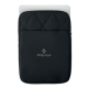 Pochette noire pour ordinateur portable vue de face, avec partie supérieure matelassée de coutures en losange, poche frontale et Pochette noire pour ordinateur portable vue de face, avec partie supérieure matelassée de coutures en losange, poche frontale et