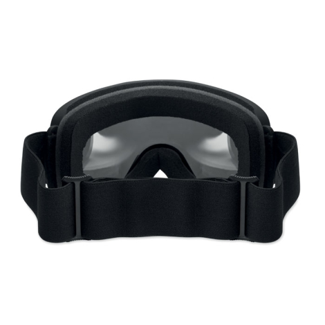 Vue arrière du masque de ski montrant l’intérieur rembourré de la monture et le large bandeau élastique noir.