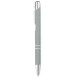 Vue de face d’un stylo vert clair à corps lisse, clip, bouton-poussoir et pointe métalliques argentés. Vue de face d’un stylo vert clair à corps lisse, clip, bouton-poussoir et pointe métalliques argentés.