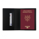 Porte-passeport noir ouvert contenant un passeport français et une carte d'identité. Porte-passeport noir ouvert contenant un passeport français et une carte d'identité.