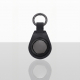 Porte-clés connecté noir avec surface circulaire métallique vierge. Porte-clés connecté noir avec surface circulaire métallique vierge.