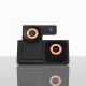 Station de recharge sans fil 3-en-1 noire vue de face, sans personnalisation, avec support vertical pour téléphone, chargeur de Station de recharge sans fil 3-en-1 noire vue de face, sans personnalisation, avec support vertical pour téléphone, chargeur de