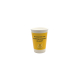 Gobelet réutilisable blanc de forme conique, avec bord supérieur arrondi et large marquage jaune sur la partie centrale, compren Gobelet réutilisable blanc de forme conique, avec bord supérieur arrondi et large marquage jaune sur la partie centrale, compren
