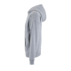 Vue de profil d'un sweat à capuche gris chiné, présentant une coupe ample, une épaule tombante et une manche longue terminée par