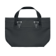 Vue arrière du sac shopping noir montrant deux crochets de fixation en plastique placés entre les attaches des anses, sur la par