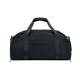 Vue de face du sac de sport noir avec deux grandes poignées, une poche frontale et des compartiments zippés aux extrémités. Vue de face du sac de sport noir avec deux grandes poignées, une poche frontale et des compartiments zippés aux extrémités.