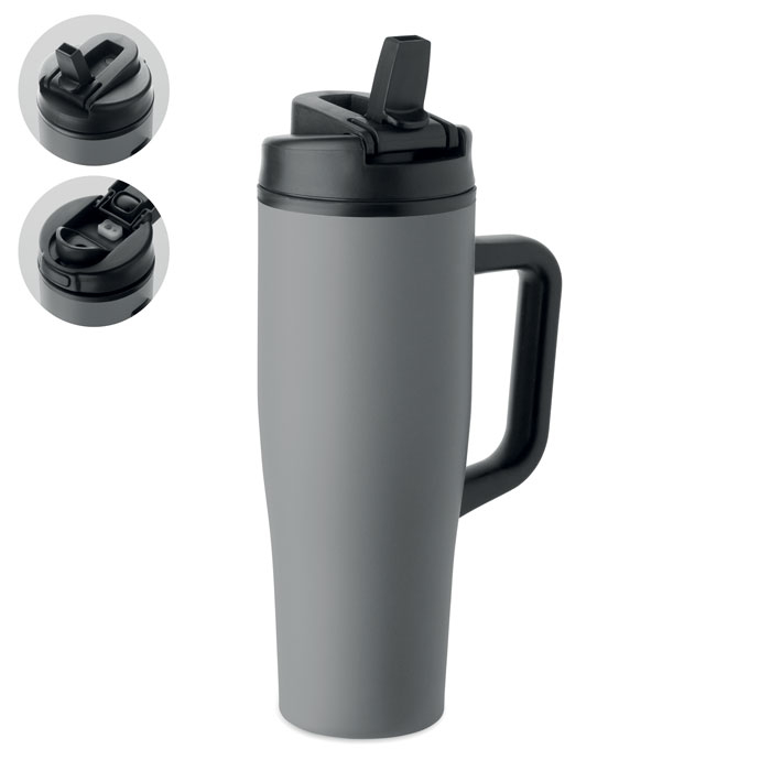 Gobelet 900 ml personnalisé avec paille 2-en-1 Atlanta Gris