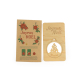 Quatre cartes de vœux rectangulaires en bois clair à angles arrondis, avec boules détachables aux motifs d'ange, cœur, sapin et 