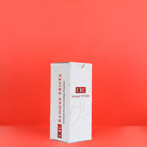 Boîte publicitaire en papier ensemencé - 9x3.5x3.5 cm