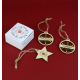 Coffret de décorations de Noël publicitaires avec boîte en papier ensemencé personnalisée, deux boules en bois ajouré et une éto