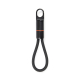 Câble de charge noir formant une boucle en cordon tressé, avec mousqueton intégré à une extrémité, boîtier cylindrique noir et f Câble de charge noir formant une boucle en cordon tressé, avec mousqueton intégré à une extrémité, boîtier cylindrique noir et f