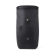 Sac à dos noir présenté de face avec rabat supérieur relevé, ouverture principale déployée, boucle métallique centrale et poche Sac à dos noir présenté de face avec rabat supérieur relevé, ouverture principale déployée, boucle métallique centrale et poche