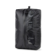 Sac de compression noir présenté debout, avec longue fermeture zippée verticale, valve ronde sur la partie supérieure droite, in