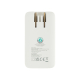 Vue arrière du chargeur plat blanc montrant le système de fixation de la fiche interchangeable en partie supérieure, les contact Vue arrière du chargeur plat blanc montrant le système de fixation de la fiche interchangeable en partie supérieure, les contact