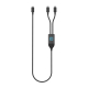Câble de recharge Terra noir à cordon tressé, avec une entrée USB-C et deux sorties USB-C reliées à un boîtier central gris fonc Câble de recharge Terra noir à cordon tressé, avec une entrée USB-C et deux sorties USB-C reliées à un boîtier central gris fonc
