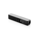 Vue de trois quarts de la balance multifonction noire montrant sa règle graduée sur le dessus, ses ports USB-A et USB-C sur le c Vue de trois quarts de la balance multifonction noire montrant sa règle graduée sur le dessus, ses ports USB-A et USB-C sur le c