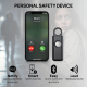 Visuel explicatif présentant l'alarme d'urgence noire à côté d'un smartphone affichant un appel, avec des pictogrammes illustran Visuel explicatif présentant l'alarme d'urgence noire à côté d'un smartphone affichant un appel, avec des pictogrammes illustran