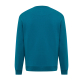 Vue de dos d'un sweat bleu pétrole à manches longues, avec une encolure ronde, une couture en demi-lune sous le col et des finit Vue de dos d'un sweat bleu pétrole à manches longues, avec une encolure ronde, une couture en demi-lune sous le col et des finit
