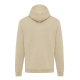 Vue de dos d'un sweat à capuche beige, avec une capuche à couture centrale, des manches longues et des finitions en bord-côte au Vue de dos d'un sweat à capuche beige, avec une capuche à couture centrale, des manches longues et des finitions en bord-côte au